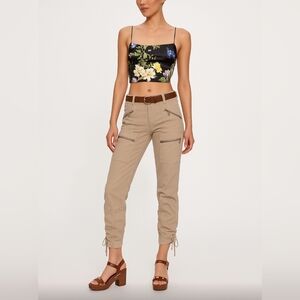 Rare Y2K Guess jeans Cargo Khaki Pants Womens 24 Beige Drawstring 100% Cotton